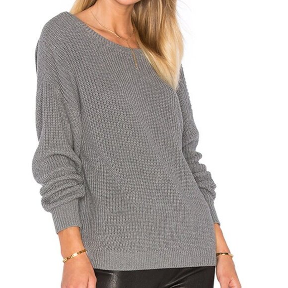 Callahan Women's Heather‎ Gray Cotton V Back Long Sleeve Sweater - Size S Small - Picture 1 of 6